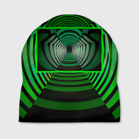 Шапка 3D с принтом Зелёный туннель   оптическая иллюзия в Курске, 100% полиэстер | универсальный размер, печать по всей поверхности изделия | 