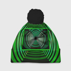 Шапка 3D c помпоном с принтом Зелёный туннель   оптическая иллюзия в Санкт-Петербурге, 100% полиэстер | универсальный размер, печать по всей поверхности изделия | 