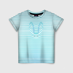 Детская футболка 3D с принтом Бело голубые полосы и заячьи уши контуром в Петрозаводске, 100% гипоаллергенный полиэфир | прямой крой, круглый вырез горловины, длина до линии бедер, чуть спущенное плечо, ткань немного тянется | 