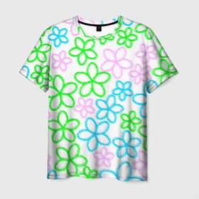 Мужская футболка 3D с принтом Цветочные узоры   паттерн в Тюмени, 100% полиэфир | прямой крой, круглый вырез горловины, длина до линии бедер | 
