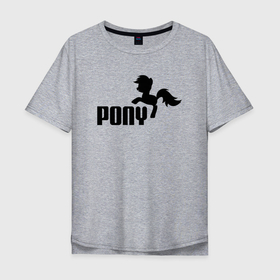 Мужская футболка хлопок Oversize с принтом Пони вместо пумы в Кировске, 100% хлопок | свободный крой, круглый ворот, “спинка” длиннее передней части | 