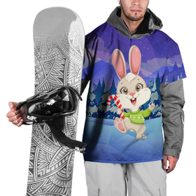 Накидка на куртку 3D с принтом Новогодний зайчик в лесу в Белгороде, 100% полиэстер |  | Тематика изображения на принте: 