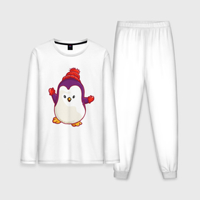 Мужская пижама хлопок (с лонгсливом) с принтом Пингвин в  шапке в Кировске,  |  | 