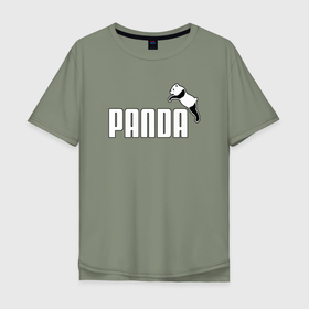 Мужская футболка хлопок Oversize с принтом Панда вместо пумы в Новосибирске, 100% хлопок | свободный крой, круглый ворот, “спинка” длиннее передней части | 