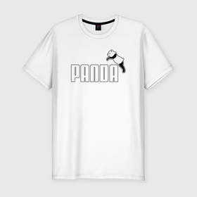 Мужская футболка хлопок Slim с принтом Панда вместо пумы в Белгороде, 92% хлопок, 8% лайкра | приталенный силуэт, круглый вырез ворота, длина до линии бедра, короткий рукав | 