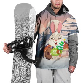 Накидка на куртку 3D с принтом Зайчик с елочкой в руках в Белгороде, 100% полиэстер |  | Тематика изображения на принте: 