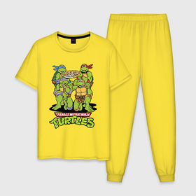Мужская пижама хлопок с принтом Черепашки 90 в Тюмени, 100% хлопок | брюки и футболка прямого кроя, без карманов, на брюках мягкая резинка на поясе и по низу штанин
 | 