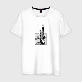 Мужская футболка хлопок с принтом POWER Человек Бензопила в Новосибирске, 100% хлопок | прямой крой, круглый вырез горловины, длина до линии бедер, слегка спущенное плечо. | 