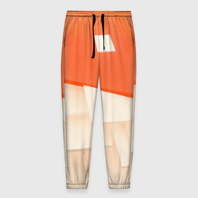 Мужские брюки 3D с принтом Абстрактные геометрические оранжевые и светлые фигуры в Кировске, 100% полиэстер | манжеты по низу, эластичный пояс регулируется шнурком, по бокам два кармана без застежек, внутренняя часть кармана из мелкой сетки | 