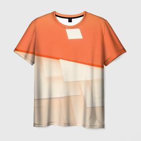 Мужская футболка 3D с принтом Абстрактные геометрические оранжевые и светлые фигуры в Петрозаводске, 100% полиэфир | прямой крой, круглый вырез горловины, длина до линии бедер | 