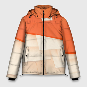 Мужская зимняя куртка 3D с принтом Абстрактные геометрические оранжевые и светлые фигуры в Тюмени, верх — 100% полиэстер; подкладка — 100% полиэстер; утеплитель — 100% полиэстер | длина ниже бедра, свободный силуэт Оверсайз. Есть воротник-стойка, отстегивающийся капюшон и ветрозащитная планка. 

Боковые карманы с листочкой на кнопках и внутренний карман на молнии. | 