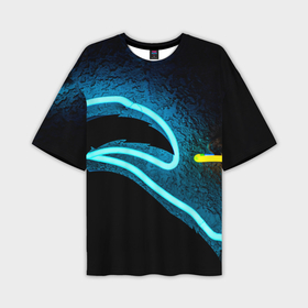 Мужская футболка OVERSIZE 3D с принтом Неоновый разлом   киберпанк броня в Курске,  |  | Тематика изображения на принте: 