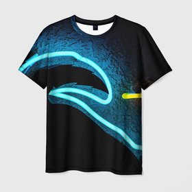 Мужская футболка 3D с принтом Неоновый разлом   киберпанк броня в Екатеринбурге, 100% полиэфир | прямой крой, круглый вырез горловины, длина до линии бедер | Тематика изображения на принте: 