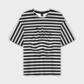 Мужская футболка OVERSIZE 3D с принтом Черно белые полосы и контур руки в Курске,  |  | 