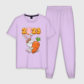 Мужская пижама хлопок с принтом Зайчик с морковкой  2023 в Курске, 100% хлопок | брюки и футболка прямого кроя, без карманов, на брюках мягкая резинка на поясе и по низу штанин
 | Тематика изображения на принте: 