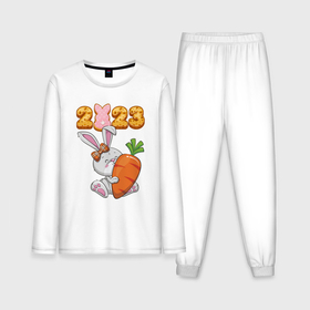 Мужская пижама хлопок (с лонгсливом) с принтом Зайчик с морковкой  2023 ,  |  | Тематика изображения на принте: 