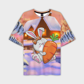 Мужская футболка OVERSIZE 3D с принтом Зайчик с  большой морковью в Санкт-Петербурге,  |  | 