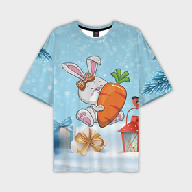 Мужская футболка OVERSIZE 3D с принтом Заяц с большой  морковкой в Петрозаводске,  |  | 