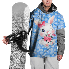 Накидка на куртку 3D с принтом Зайка с цветами на фоне снежинок в Курске, 100% полиэстер |  | Тематика изображения на принте: 
