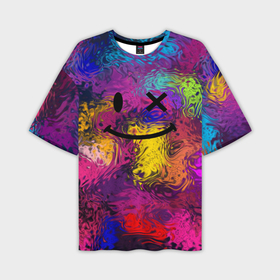 Мужская футболка OVERSIZE 3D с принтом Смайлик с брызгами краски в Белгороде,  |  | 