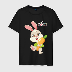 Мужская футболка хлопок с принтом 2023   зайчонок с  морковкой в Белгороде, 100% хлопок | прямой крой, круглый вырез горловины, длина до линии бедер, слегка спущенное плечо. | 