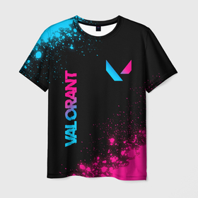 Мужская футболка 3D с принтом Valorant   neon gradient: надпись, символ в Кировске, 100% полиэфир | прямой крой, круглый вырез горловины, длина до линии бедер | 