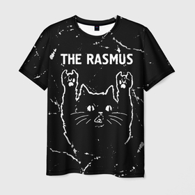 Мужская футболка 3D с принтом Группа The Rasmus и рок кот в Петрозаводске, 100% полиэфир | прямой крой, круглый вырез горловины, длина до линии бедер | Тематика изображения на принте: 