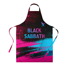 Фартук 3D с принтом Black Sabbath   neon gradient: символ сверху в Курске, 100% полиэстер | общий размер — 65 х 85 см, ширина нагрудника — 26 см, горловина — 53 см, длина завязок — 54 см, общий обхват в поясе — 173 см. Принт на завязках и на горловине наносится с двух сторон, на основной части фартука — только с внешней стороны | 