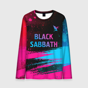 Мужской лонгслив 3D с принтом Black Sabbath   neon gradient: символ сверху в Тюмени, 100% полиэстер | длинные рукава, круглый вырез горловины, полуприлегающий силуэт | Тематика изображения на принте: 