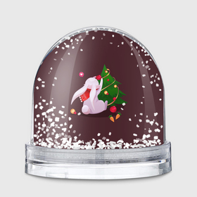 Игрушка Снежный шар с принтом Милый новогодний кролик 2023 , Пластик | Изображение внутри шара печатается на глянцевой фотобумаге с двух сторон | 