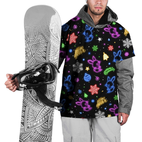 Накидка на куртку 3D с принтом Новогодние Зайцы   неоновый паттерн , 100% полиэстер |  | Тематика изображения на принте: 