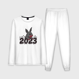 Мужская пижама хлопок (с лонгсливом) с принтом Чёрный кровожадный кролик ,  |  | Тематика изображения на принте: 