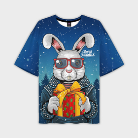 Мужская футболка OVERSIZE 3D с принтом Кролик байкер подарком в Белгороде,  |  | 