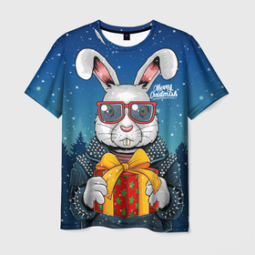 Мужская футболка 3D с принтом Кролик байкер подарком в Белгороде, 100% полиэфир | прямой крой, круглый вырез горловины, длина до линии бедер | 