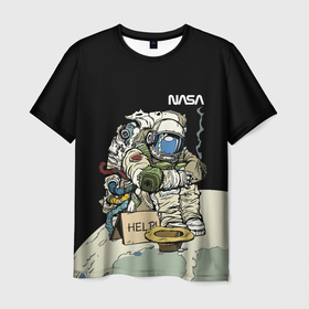 Мужская футболка 3D с принтом NASA   Help Astronaut   Joke в Екатеринбурге, 100% полиэфир | прямой крой, круглый вырез горловины, длина до линии бедер | 