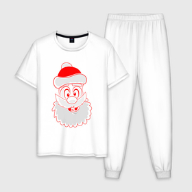 Мужская пижама хлопок с принтом Лицо Деда Мороза в Екатеринбурге, 100% хлопок | брюки и футболка прямого кроя, без карманов, на брюках мягкая резинка на поясе и по низу штанин
 | 