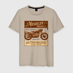 Мужская футболка хлопок с принтом Ретро мотоцикл гранж в Санкт-Петербурге, 100% хлопок | прямой крой, круглый вырез горловины, длина до линии бедер, слегка спущенное плечо. | 