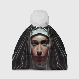 Шапка 3D c помпоном с принтом Нейросеть: готическая монахиня в Тюмени, 100% полиэстер | универсальный размер, печать по всей поверхности изделия | 