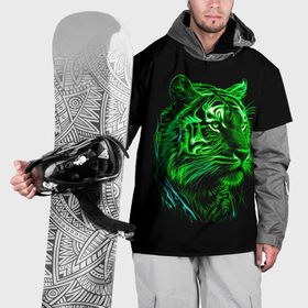 Накидка на куртку 3D с принтом Нейросеть: неоновый зелёный тигр в Тюмени, 100% полиэстер |  | 