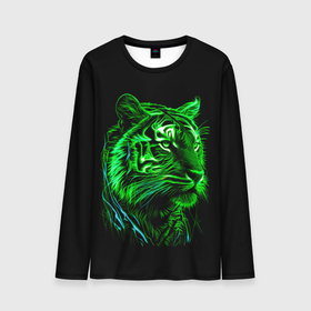 Мужской лонгслив 3D с принтом Нейросеть: неоновый зелёный тигр в Кировске, 100% полиэстер | длинные рукава, круглый вырез горловины, полуприлегающий силуэт | Тематика изображения на принте: 