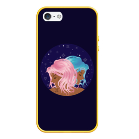 Чехол для iPhone 5/5S матовый с принтом Девушка с розовыми волосами и девушка с голубыми волосами знак зодиака Близнецы в Курске, Силикон | Область печати: задняя сторона чехла, без боковых панелей | 