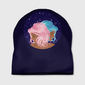 Шапка 3D с принтом Девушка с розовыми волосами и девушка с голубыми волосами знак зодиака Близнецы в Курске, 100% полиэстер | универсальный размер, печать по всей поверхности изделия | 