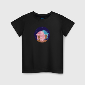 Детская футболка хлопок с принтом Девушки двойняшки знак зодиака Близнецы в Курске, 100% хлопок | круглый вырез горловины, полуприлегающий силуэт, длина до линии бедер | 