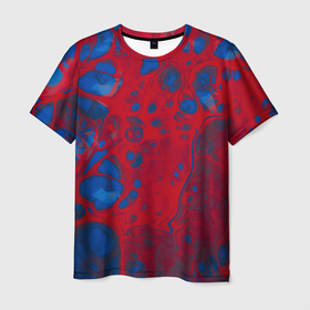 Мужская футболка 3D с принтом Красно синие разводы , 100% полиэфир | прямой крой, круглый вырез горловины, длина до линии бедер | Тематика изображения на принте: 