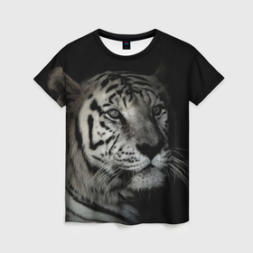 Женская футболка 3D с принтом Бeлый тигр в Курске, 100% полиэфир ( синтетическое хлопкоподобное полотно) | прямой крой, круглый вырез горловины, длина до линии бедер | 