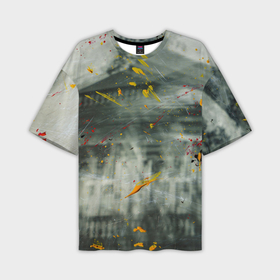 Мужская футболка OVERSIZE 3D с принтом Абстрактный силуэт дома и краски на поверхности в Петрозаводске,  |  | 