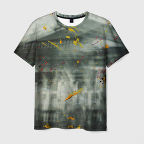Мужская футболка 3D с принтом Абстрактный силуэт дома и краски на поверхности в Петрозаводске, 100% полиэфир | прямой крой, круглый вырез горловины, длина до линии бедер | 