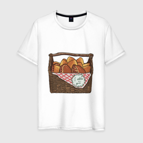 Мужская футболка хлопок с принтом Корзина с пирожками в Санкт-Петербурге, 100% хлопок | прямой крой, круглый вырез горловины, длина до линии бедер, слегка спущенное плечо. | 