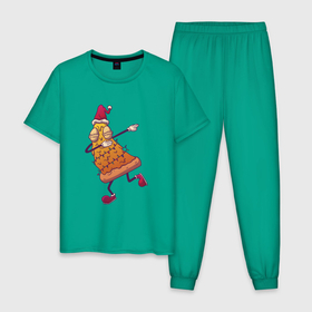 Мужская пижама хлопок с принтом Новогодний кусочек пиццы , 100% хлопок | брюки и футболка прямого кроя, без карманов, на брюках мягкая резинка на поясе и по низу штанин
 | 