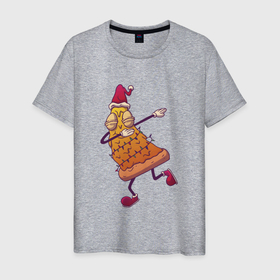 Мужская футболка хлопок с принтом Новогодний кусочек пиццы в Курске, 100% хлопок | прямой крой, круглый вырез горловины, длина до линии бедер, слегка спущенное плечо. | 